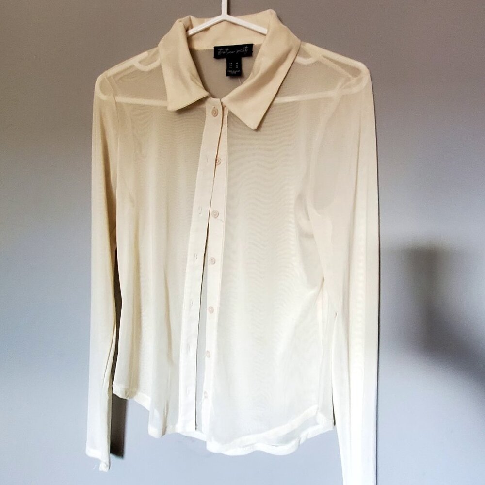 🤍 Streetwear Society - White Mesh Blouse/Button down shirt 🤍